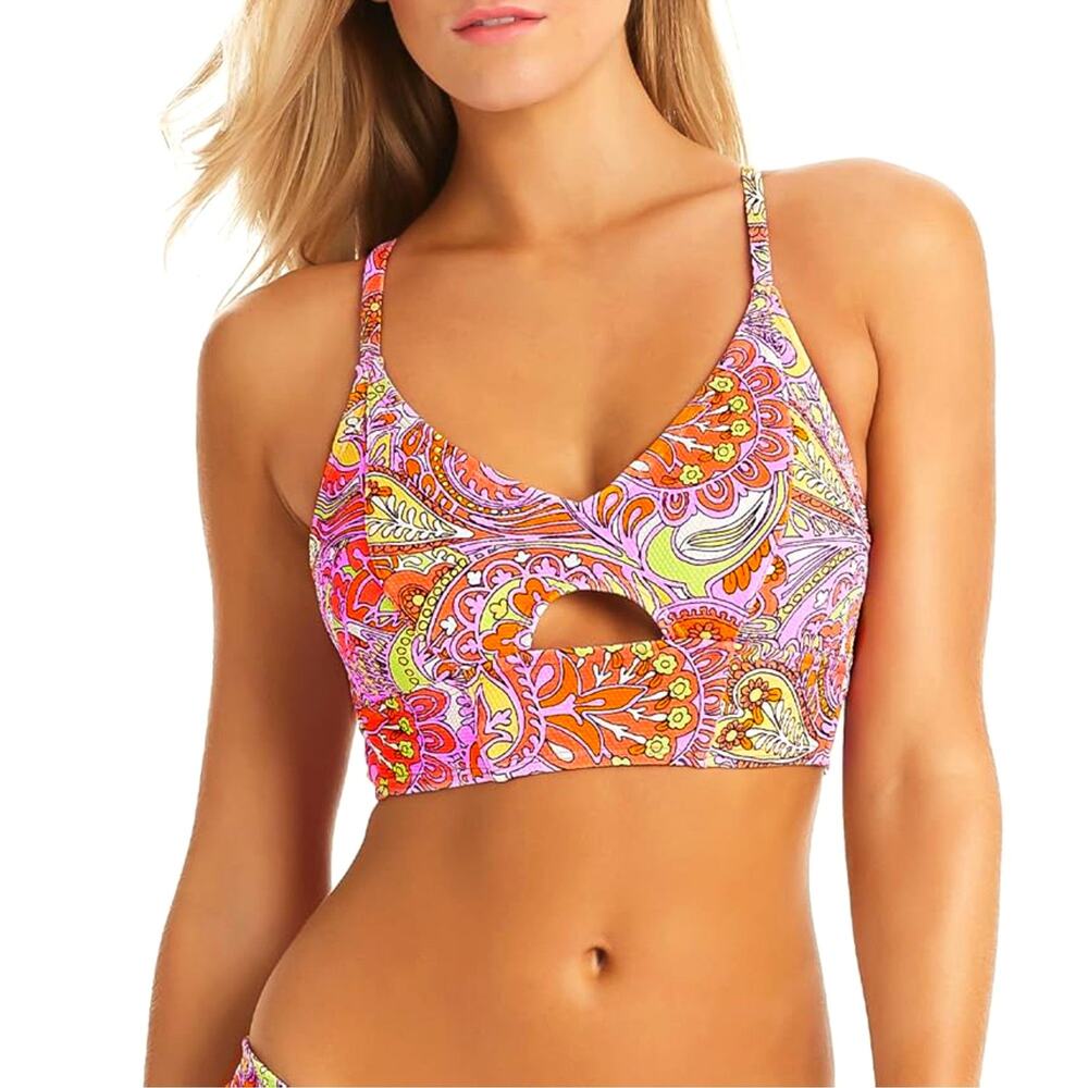 NWT Jessica Simpson Women's Paisley Print Keyhole Swim Bikini Top